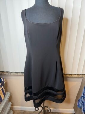 Ralph Lauren Sleek Black Sleeveless A-Line Dress with Mesh Hem Detail SZ16
